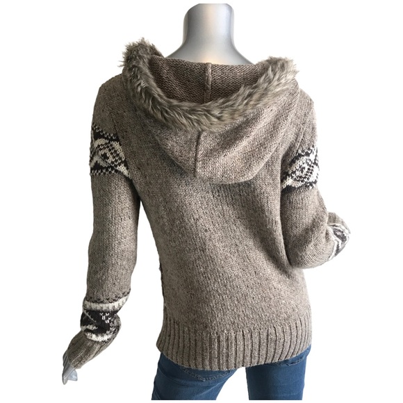 St. John Bay M Alpaca Blend Knit Cardigan Sweater Faux Fur Hoodie Button Down - Picture 3 of 14